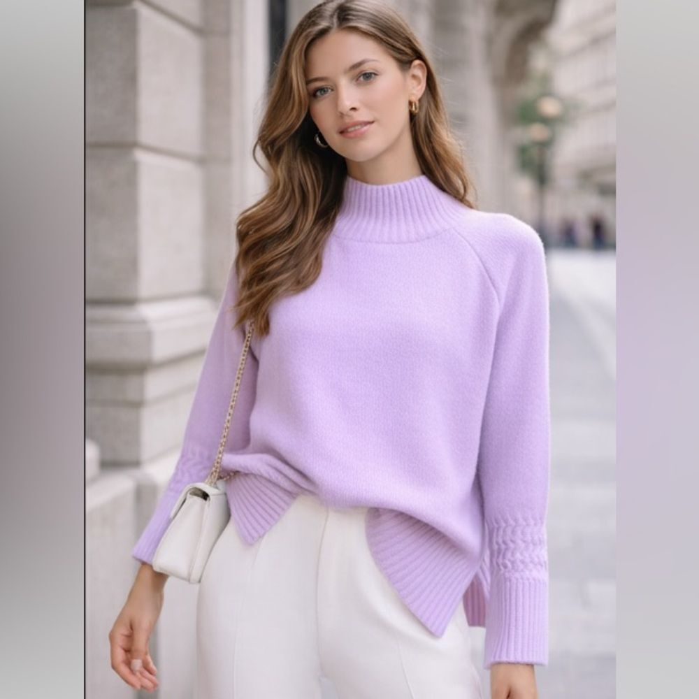 JOA J.O.A. Lilac Sweater Small Soft Knit Mock Neck with Long Sleeve Detail NWOT